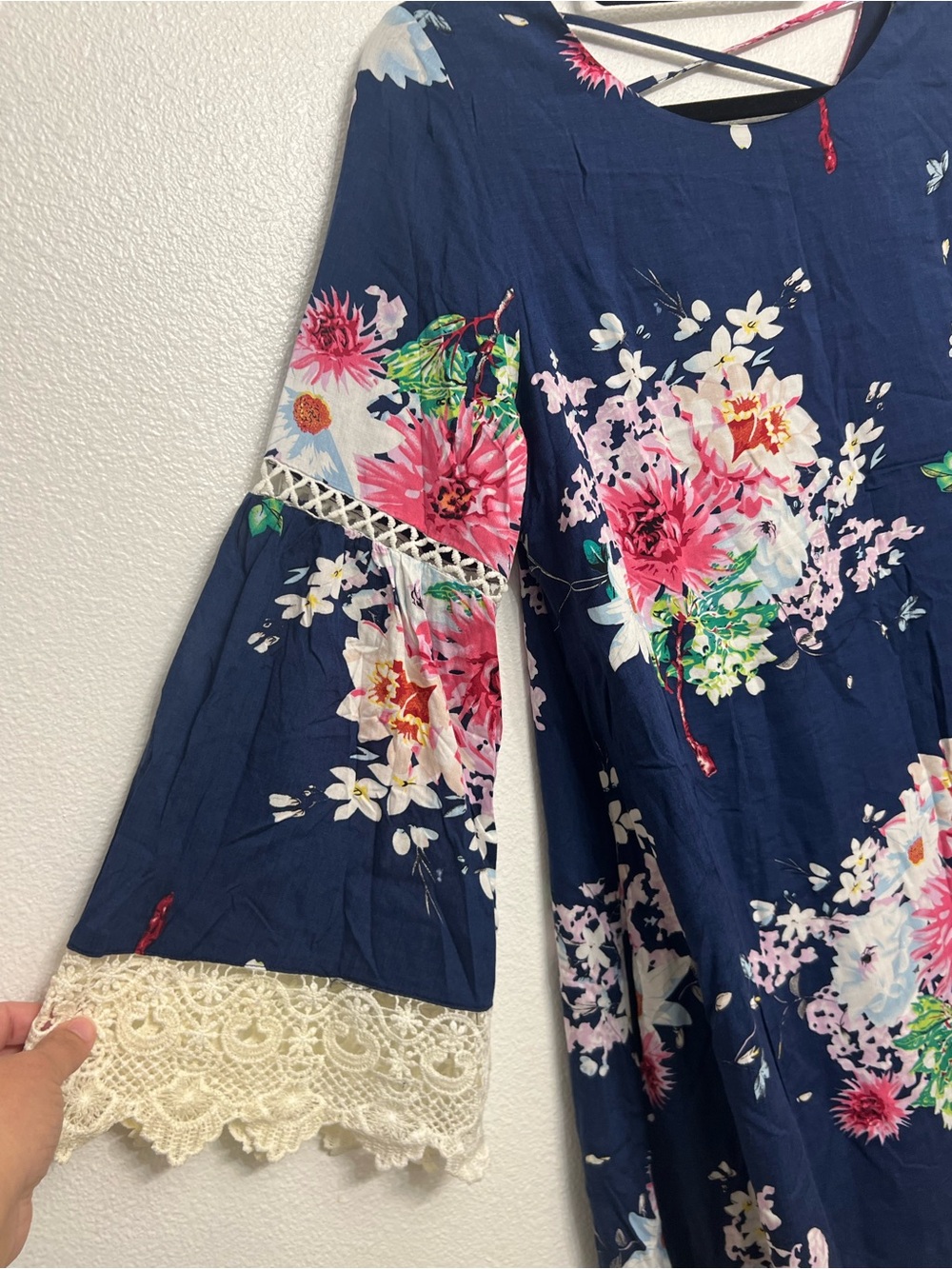 DAVI & DANI Navy Floral Lace-Trim Mini Dress - Picture 10 of 12